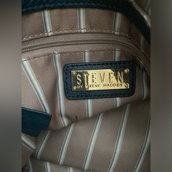 Steven by Steve Madden Leather Navy Blue Tote Purse Bag Gold Studded for Office - Picture 14 of 16